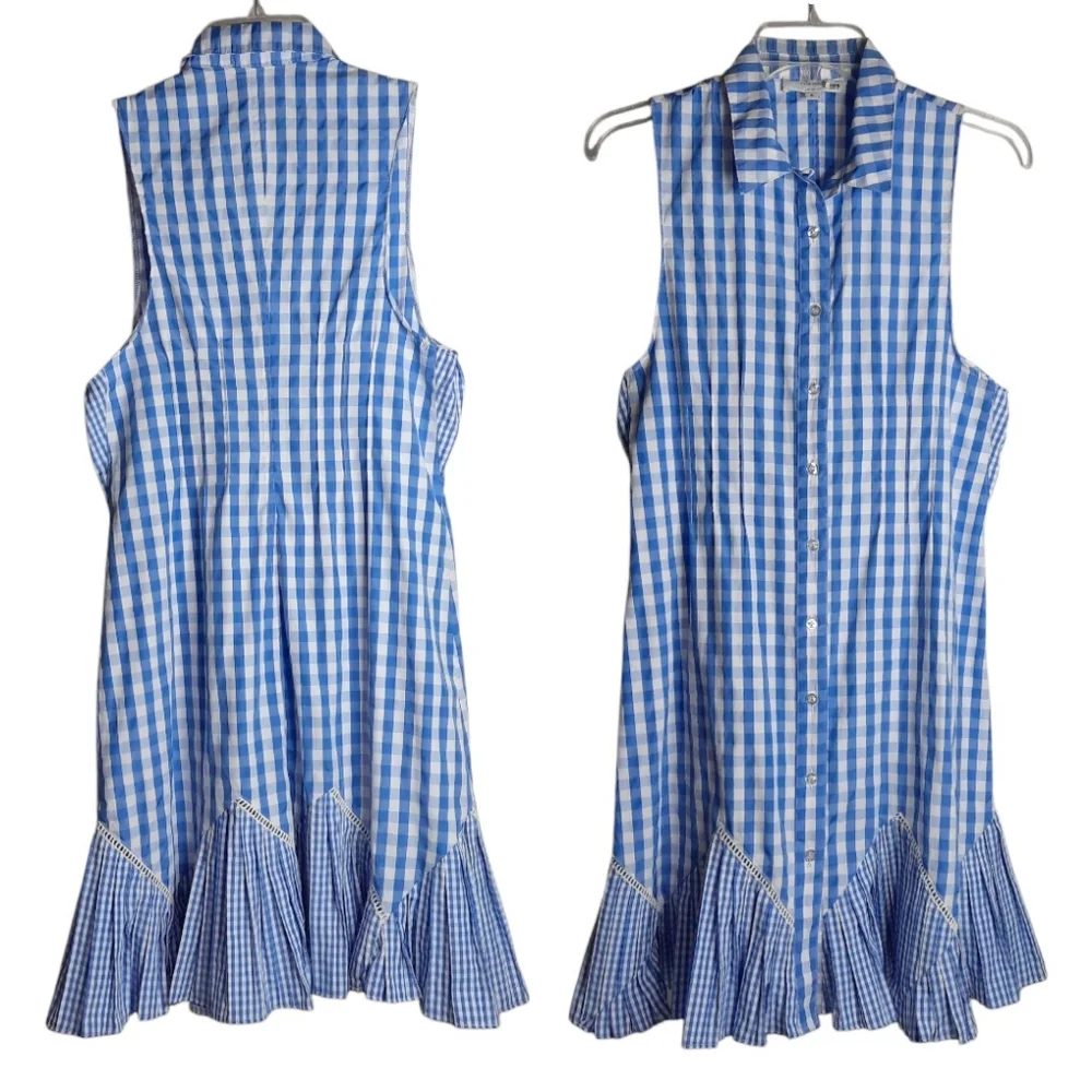 THAKOON Gingham Cotton Mini Dress Cottage Girly Prep Feminine Blue White Check S - Picture 7 of 7